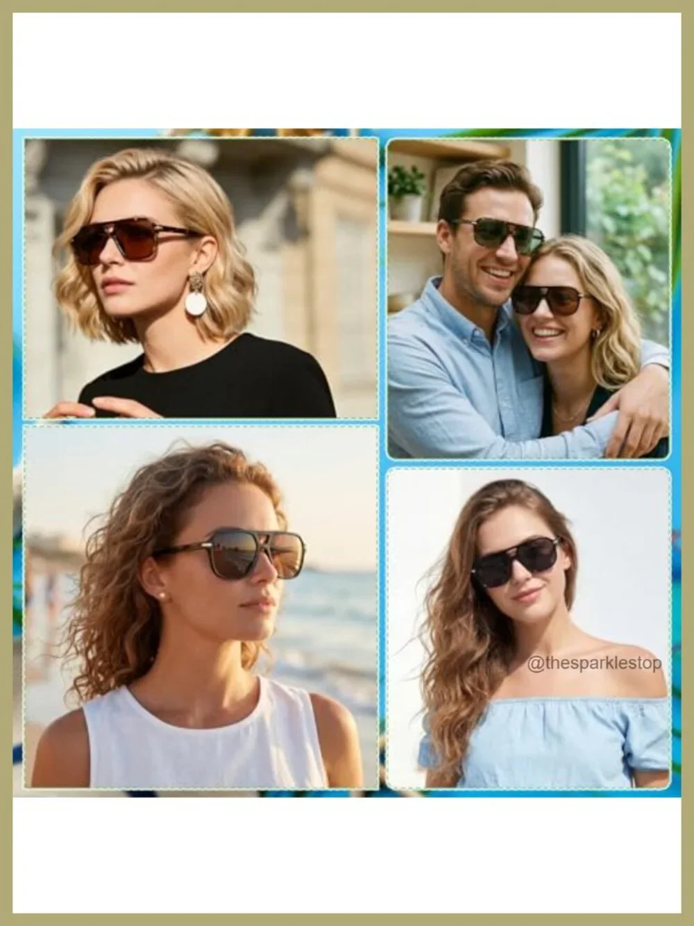 Oversized Square Sunglasses Retro Unisex UV400 Protection 4 Pack